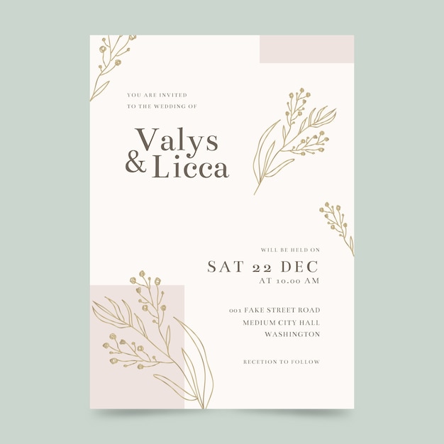 Free vector minimal floral wedding invitation