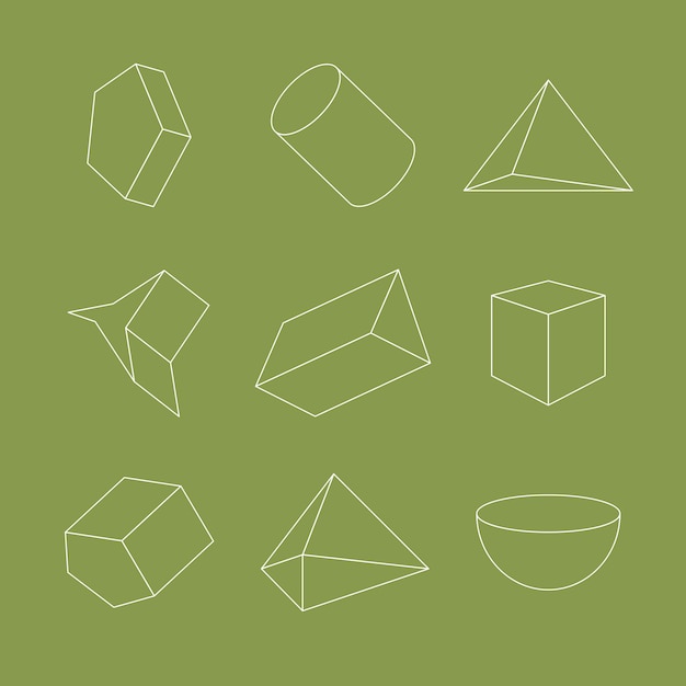 Free Vector minimal geometrical shapes on green background vector set