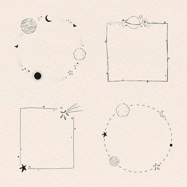 Free vector minimal line art galaxy frame set vector