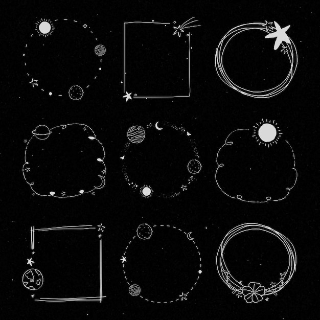 Free vector minimal line art galaxy frame set vector