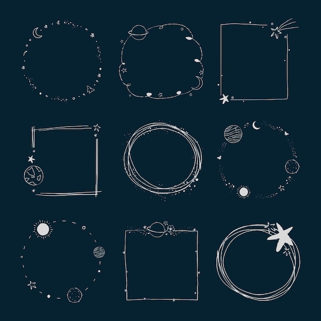 Minimal line art galaxy frame set vector