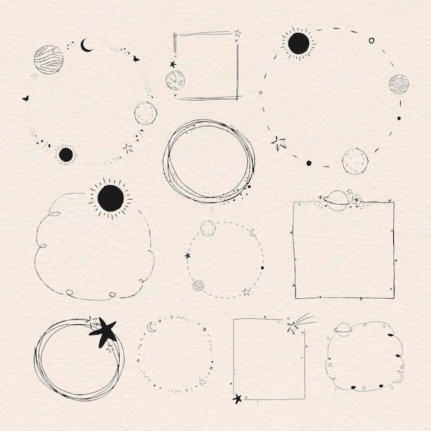 Free vector minimal line art galaxy frame set vector