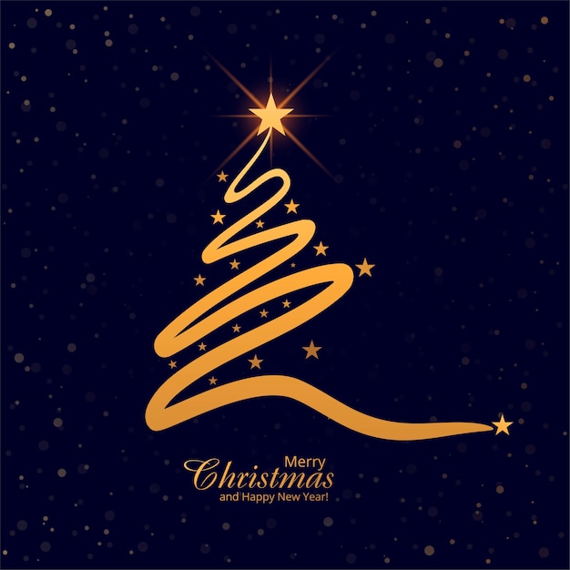 Minimal line golden christmas tree card