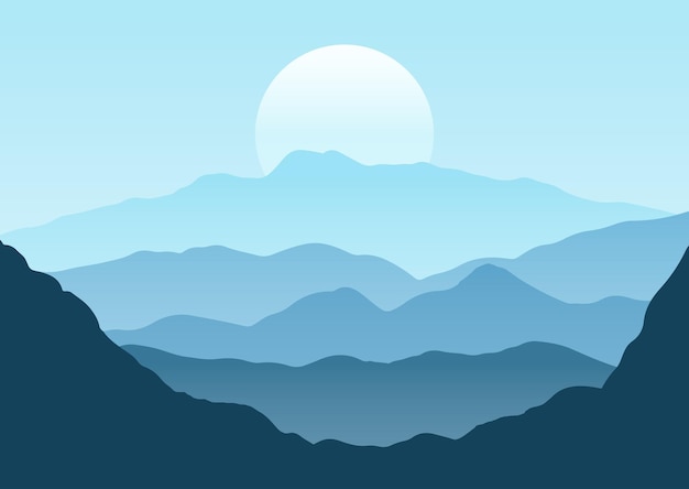 Minimal mountain landscape in shades of blue