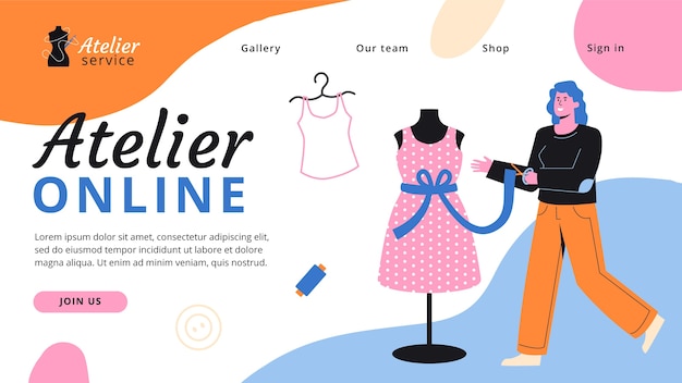 Minimal sewing atelier landing page