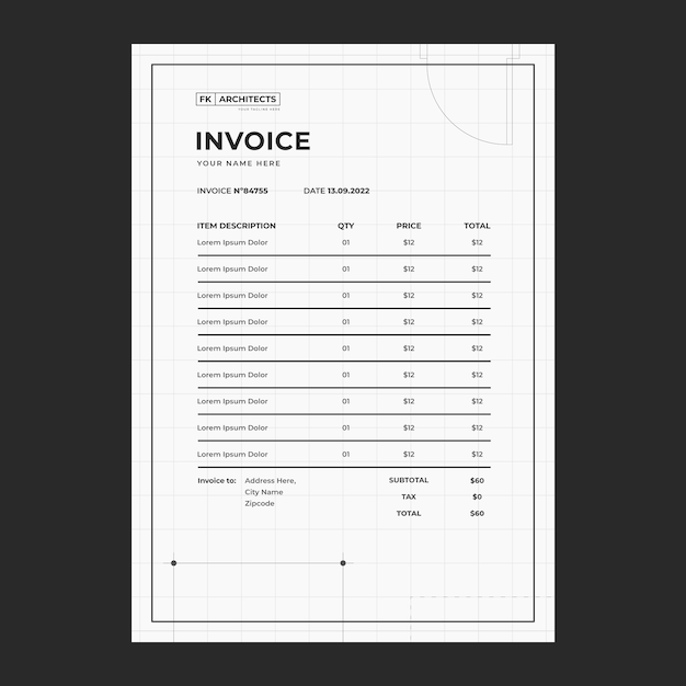 Free Vector minimal style architect invoice template