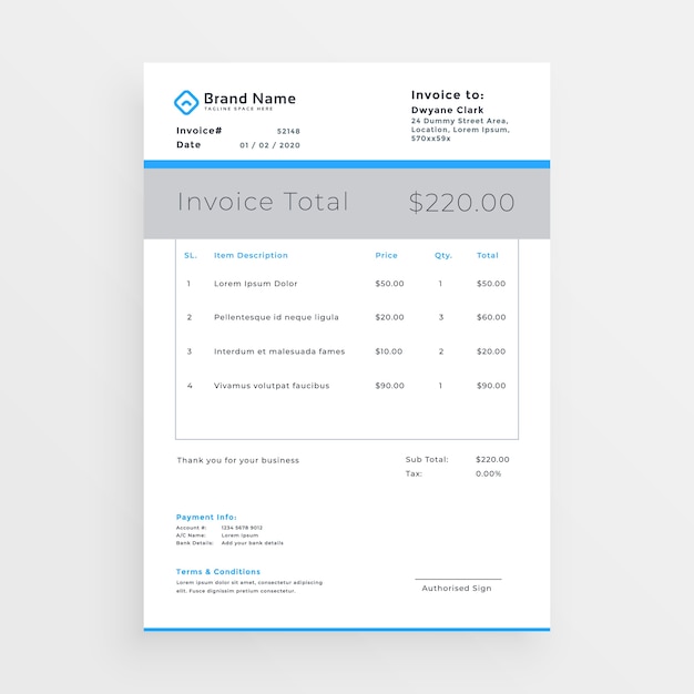 minimal style invoice template design