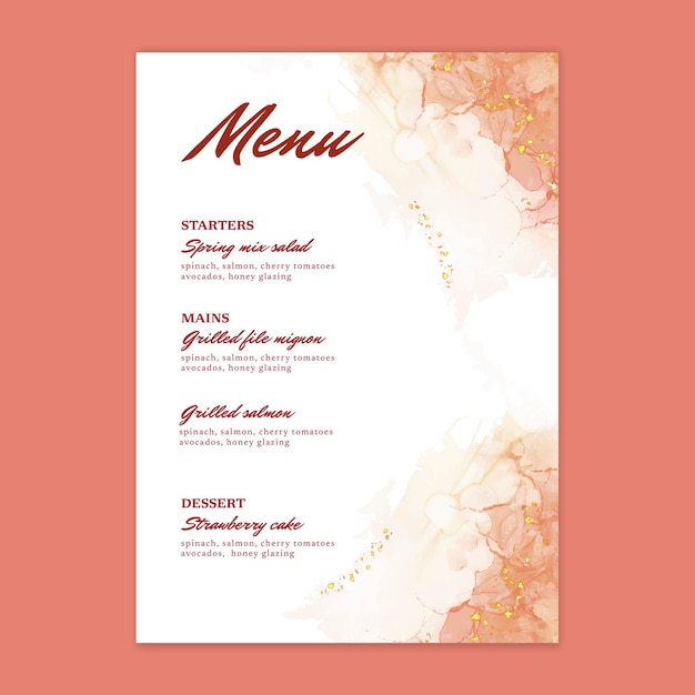 Minimal watercolor wedding menu