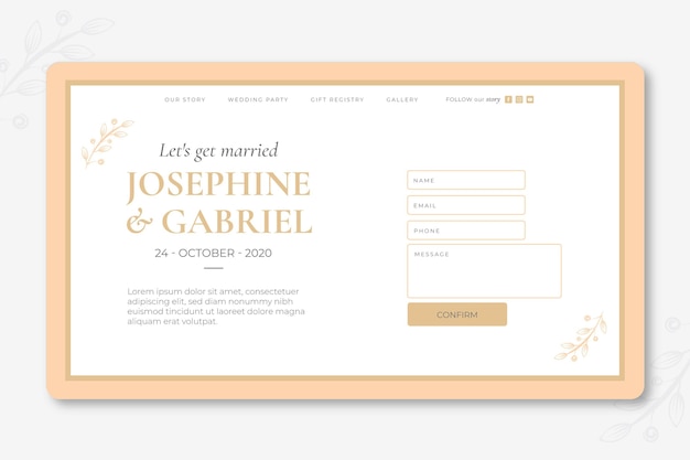 Minimal wedding landing page template