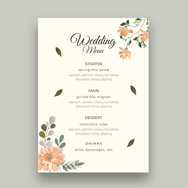 Minimal wedding menu template