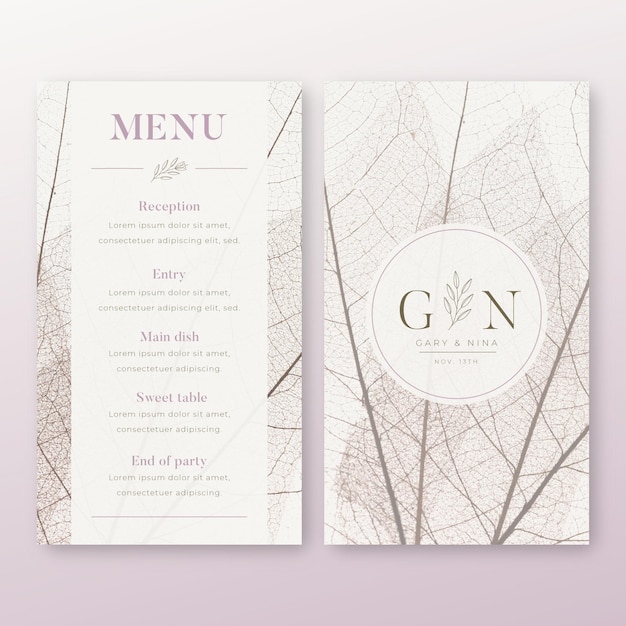 Minimal wedding menu template