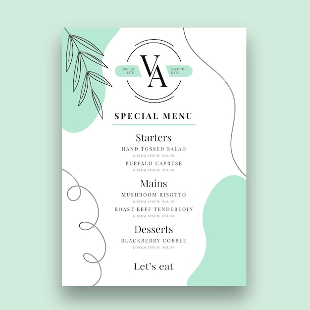 Minimal wedding menu template