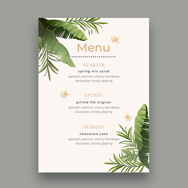 Minimal wedding menu with leaves