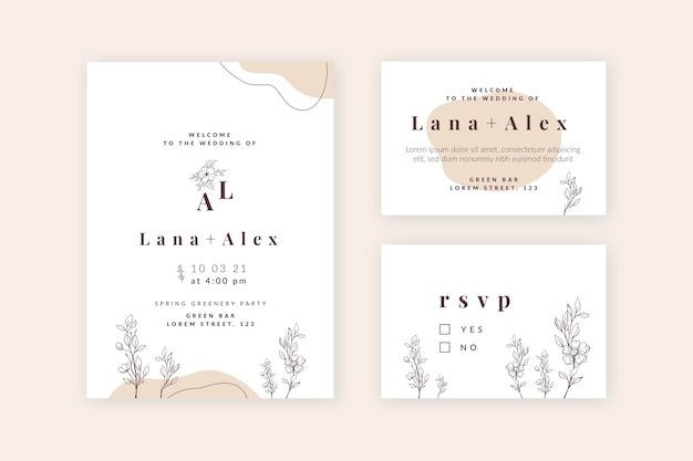 Free vector minimal wedding stationery collection