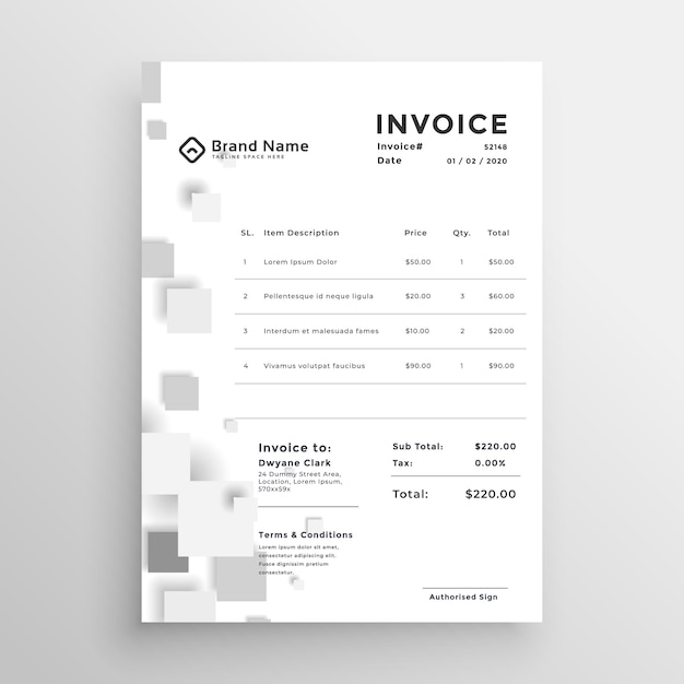 Free vector minimal white invoice template design