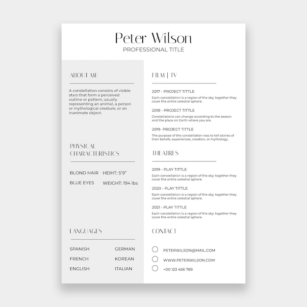 Minimalist acting resume