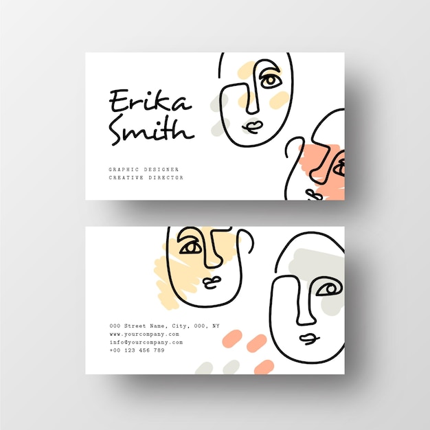 Free Vector minimalist business card with one line drawn faces