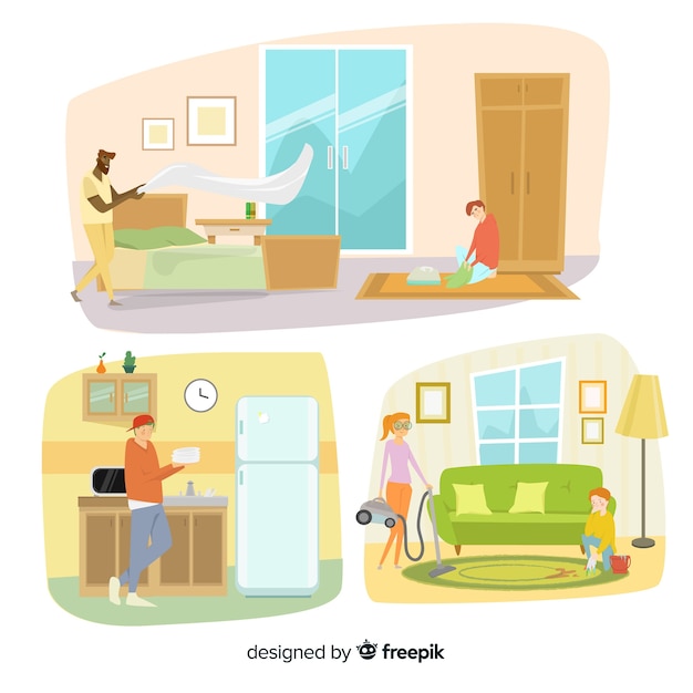 Free Vector minimalist characters doing housework collection