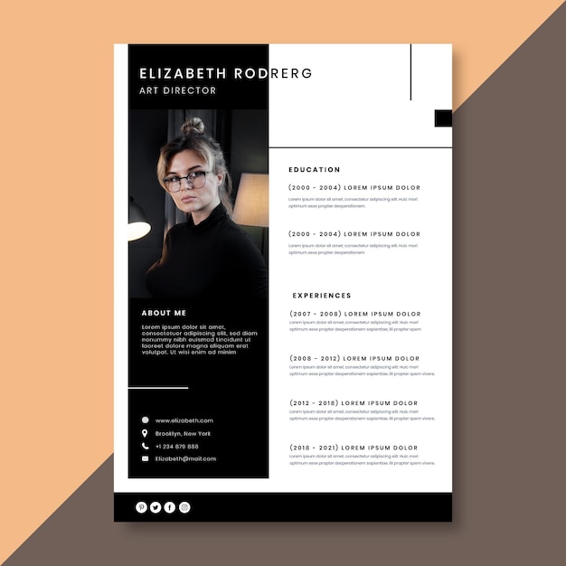 Free vector minimalist curriculum vitae template with photo