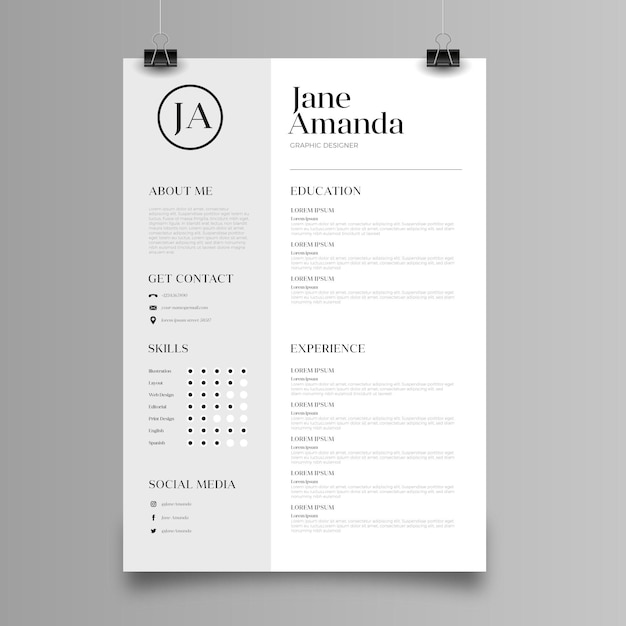 Minimalist cv template design