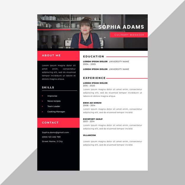 Minimalist cv template with photo and details