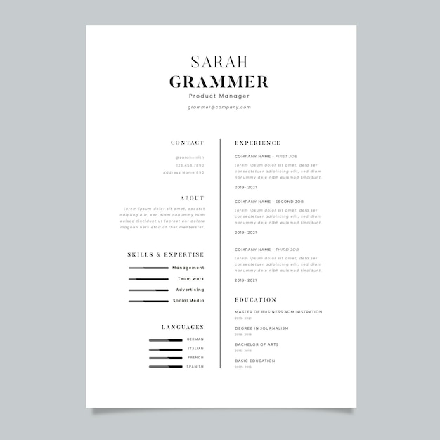 Minimalist cv template