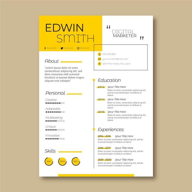 Free vector minimalist cv template