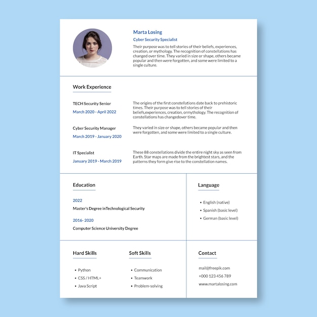 Minimalist cyber security resume