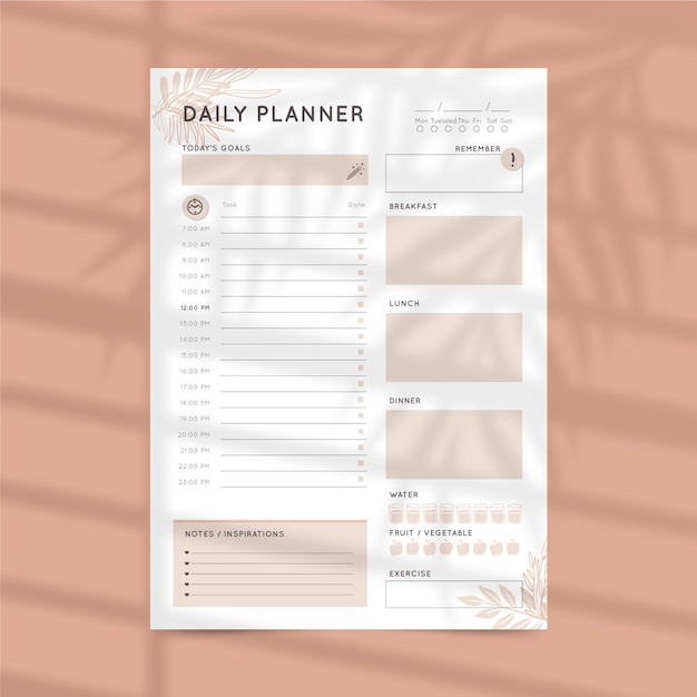 Free vector minimalist daily planner template