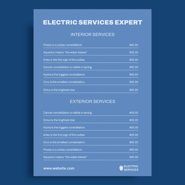 Minimalist electric services experts price list