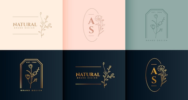 Free vector minimalist floral logo set in decorative style