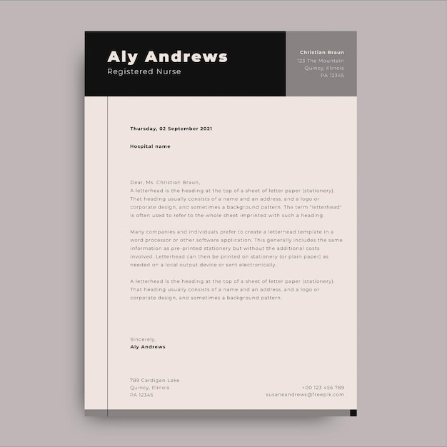 Free vector minimalist geometric aly registered nurse cover medical letter