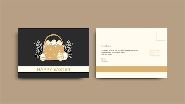 Minimalist hand drawn easter postcard template