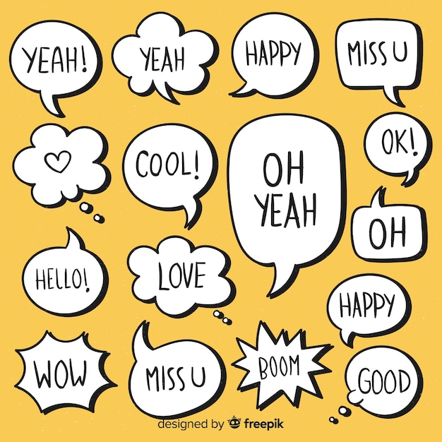 Minimalist hand drawn speech bubbles with expressions 