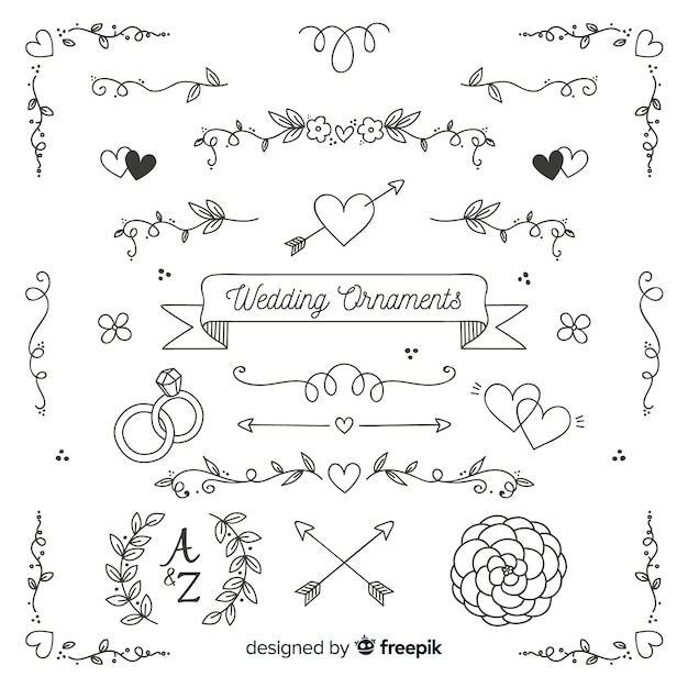 Minimalist hand drawn wedding ornament collection