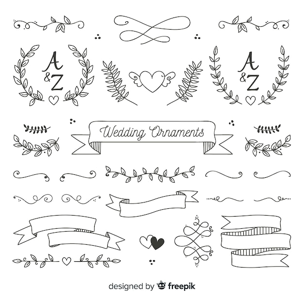 Minimalist hand drawn wedding ornament set