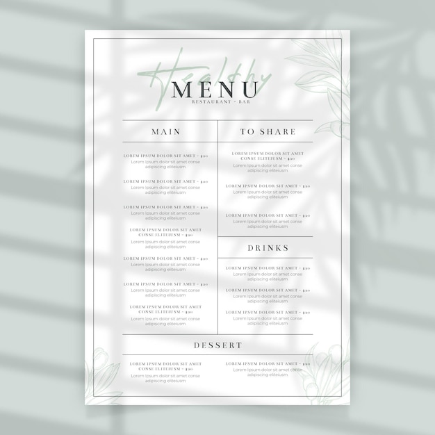 Free Vector minimalist healthy food restaurant menu