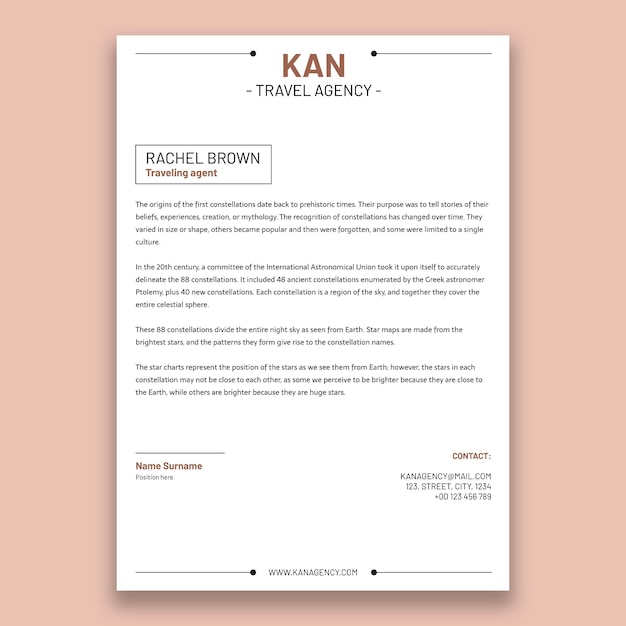 Minimalist kan travel agency letterhead