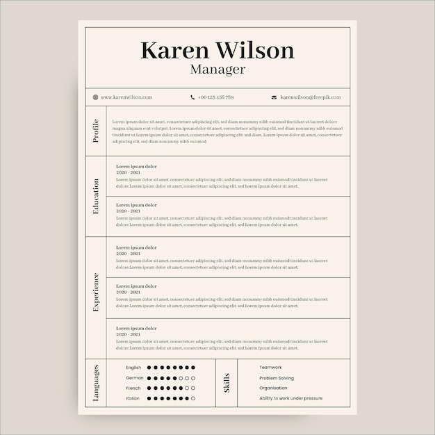 Minimalist karen manager resume