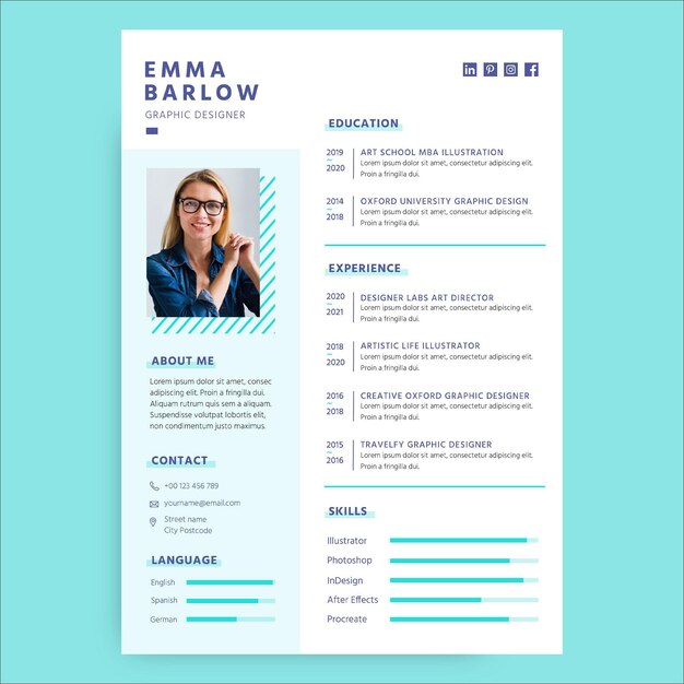 Minimalist light blue general resume template