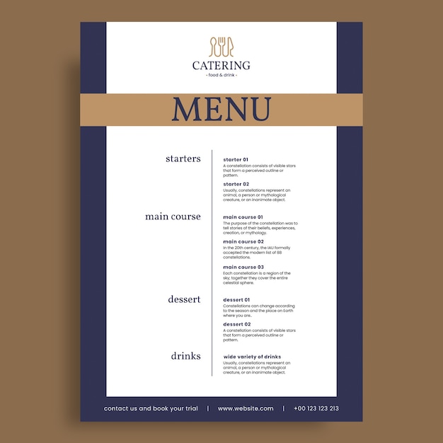 Minimalist linear catering menu template