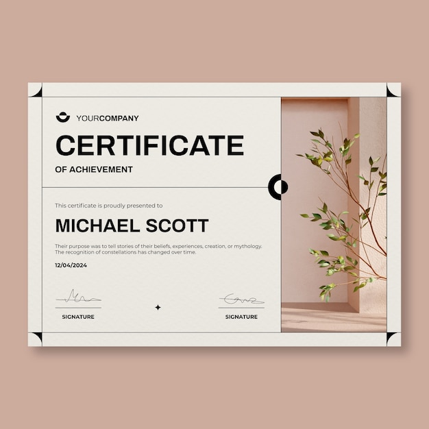 Minimalist modern photo certificate template