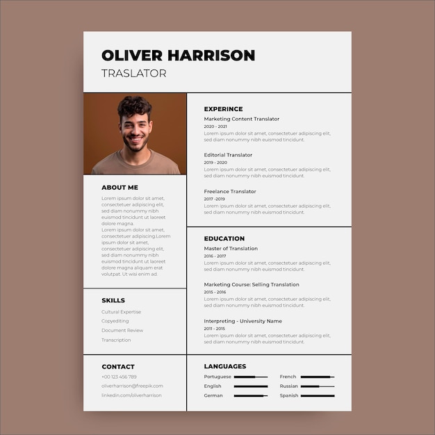 Minimalist modern translation resume