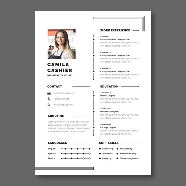 Minimalist ornamental camila cashier cafe resume