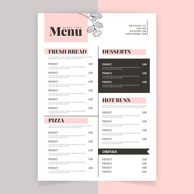 Minimalist outline flower restaurant menu