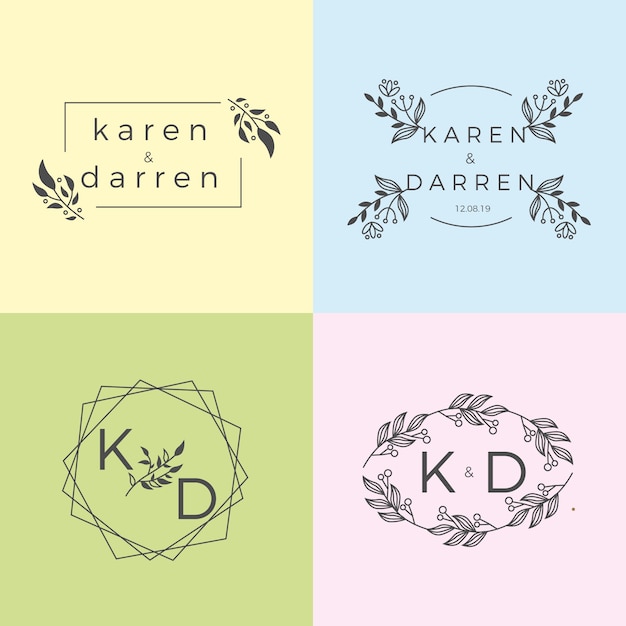 Free Vector minimalist pastel colors wedding monograms collection