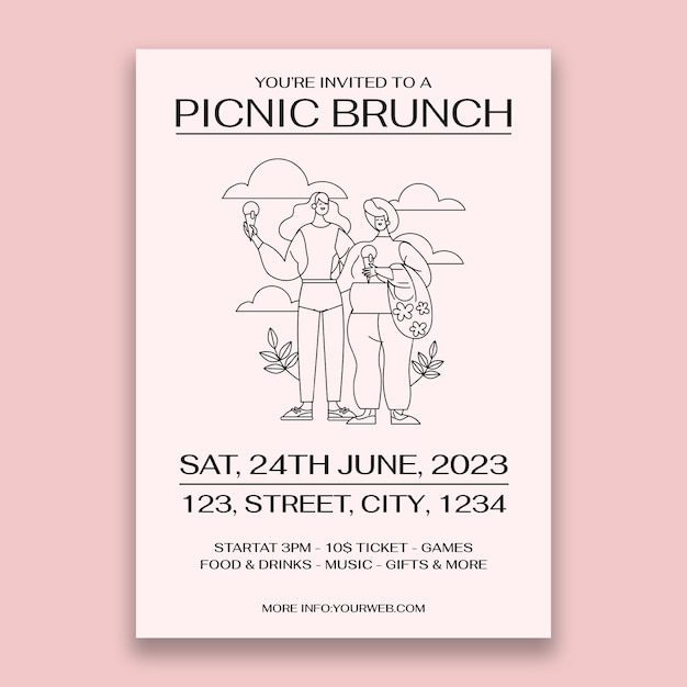 Free vector minimalist picnic brunch invitation