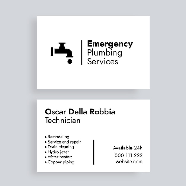 Minimalist plumber company business card template