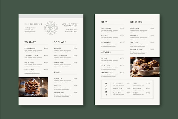 Minimalist restaurant menu template