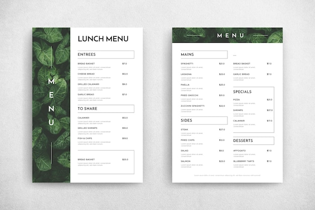 Free vector minimalist restaurant menu template